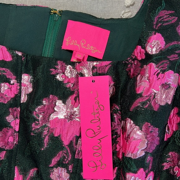 LILLY PULITZER LEYA FLORAL JACQUARD D EVERGREEN HIBIS KISS 🎄 NWT - Picture 12 of 16